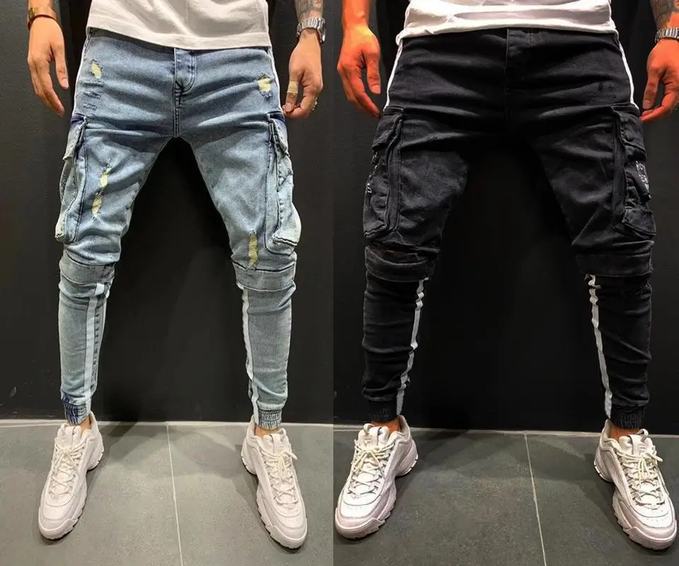 

New Style Blue Stylish Denim Scratch Jogger Pants Jeans Men