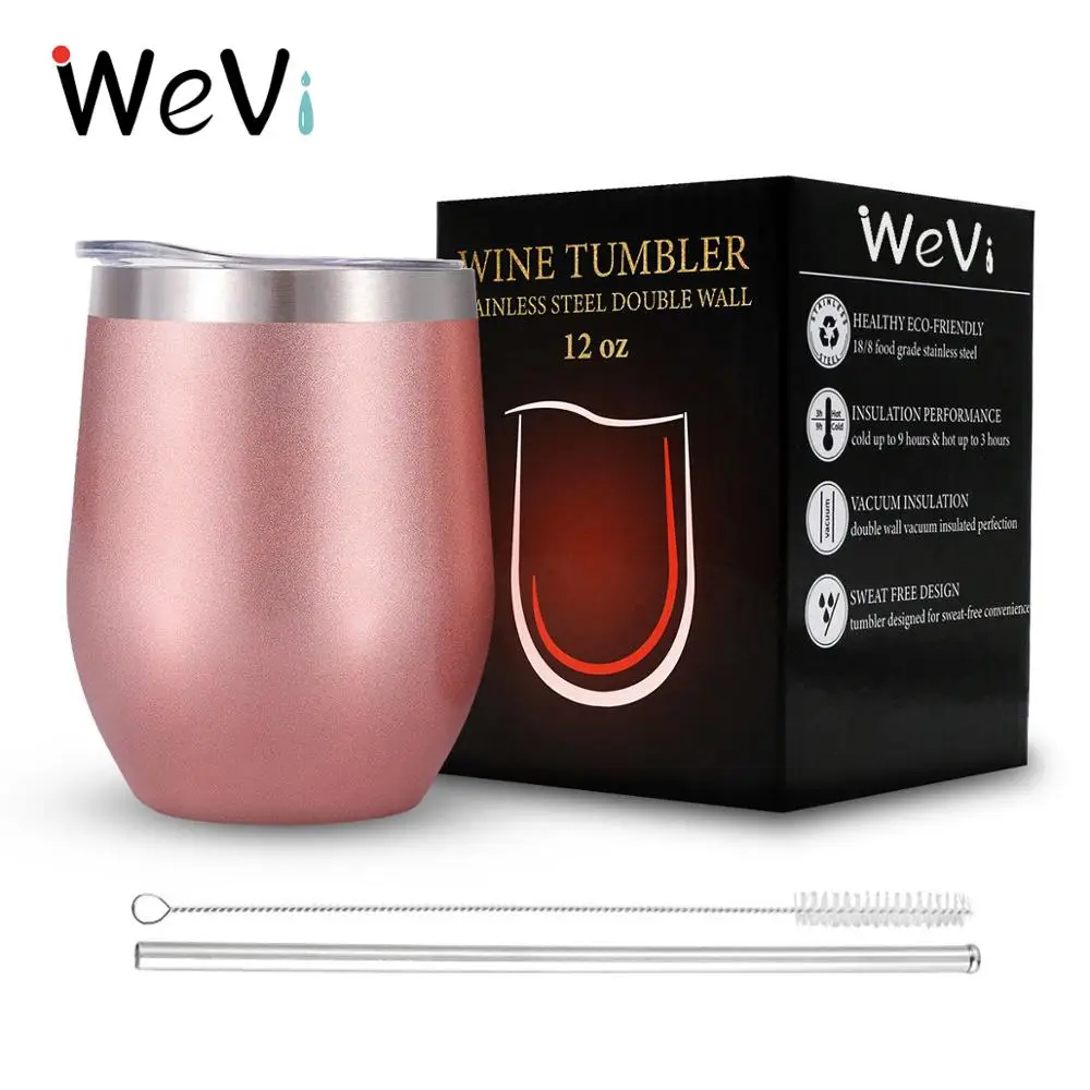 

WeVi 12oz Double Walled Stainless Steel Insulated custom wholesale Wine Tumbler With Lid Custom Logo, Customized color
