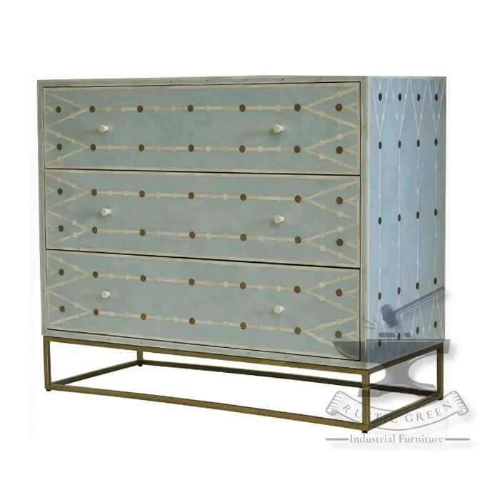 
Bone & Inlay Chest of Drawers with Metal Frame Base 