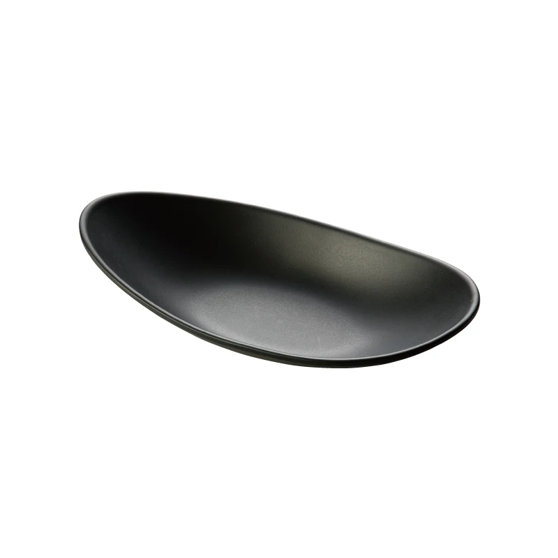 

Melamine Elegant Matte black oval Serving Plates for Dessert Classic Serving Plate for restaurant
