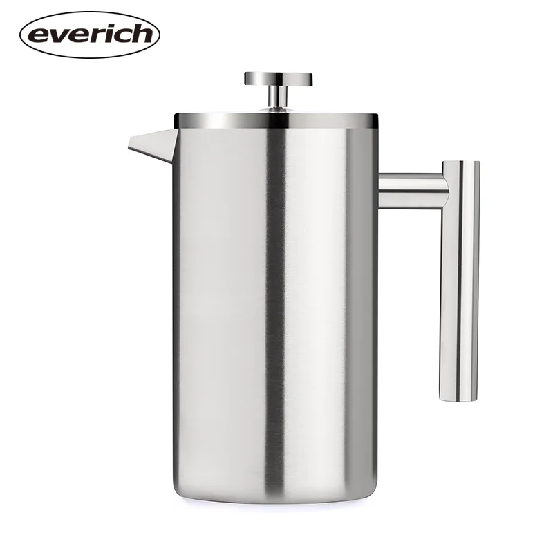 

Professional Stainless Steel Polished Double Walled Insulated Vacuum Coffee Maker 34 OZ French Press, Natural steel or custom color