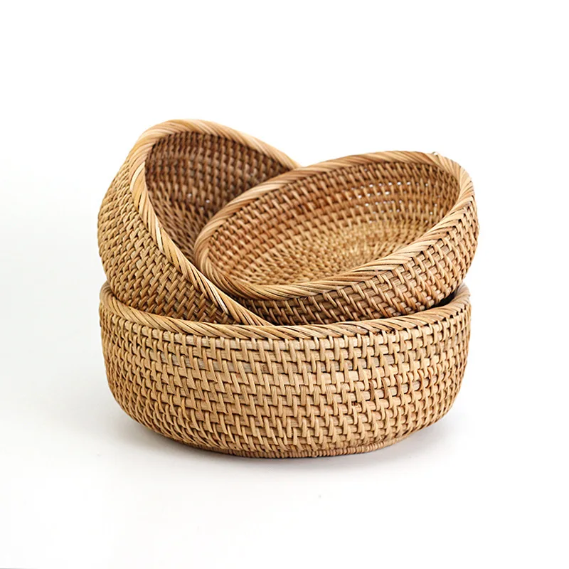 

Linkcho Rattan Storage Basket Three Sizes Handmade Food Holder Woven Handcraft Wicker Storage Organizer