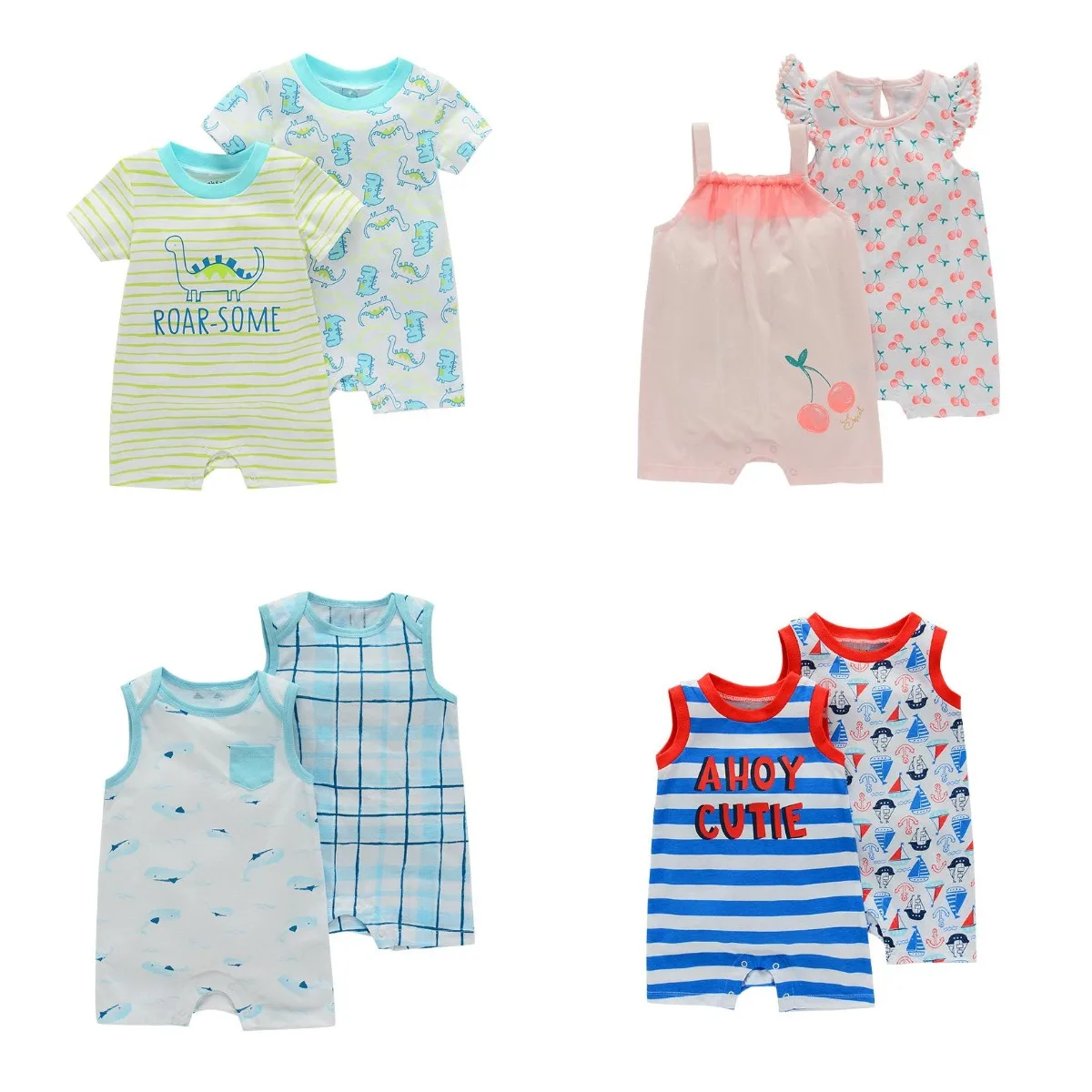 

summer new check plaid soft cotton Baby clothing Boys Girls Rompers overalls Newborn Infant Bodysuit 2pcs