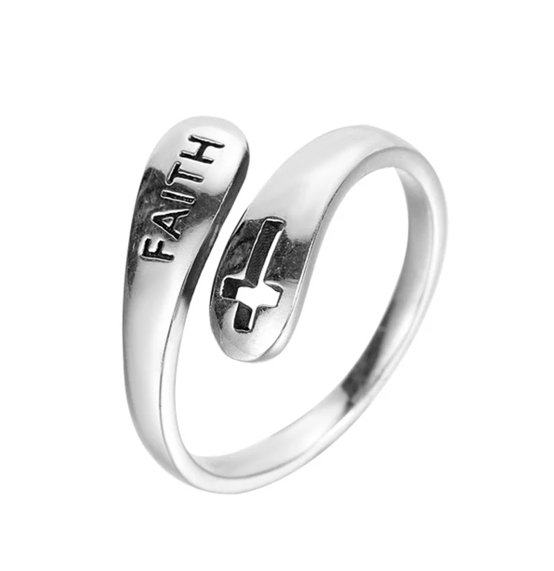 

women vintage hope love minimalist 925 sterling silver  cross faith ring