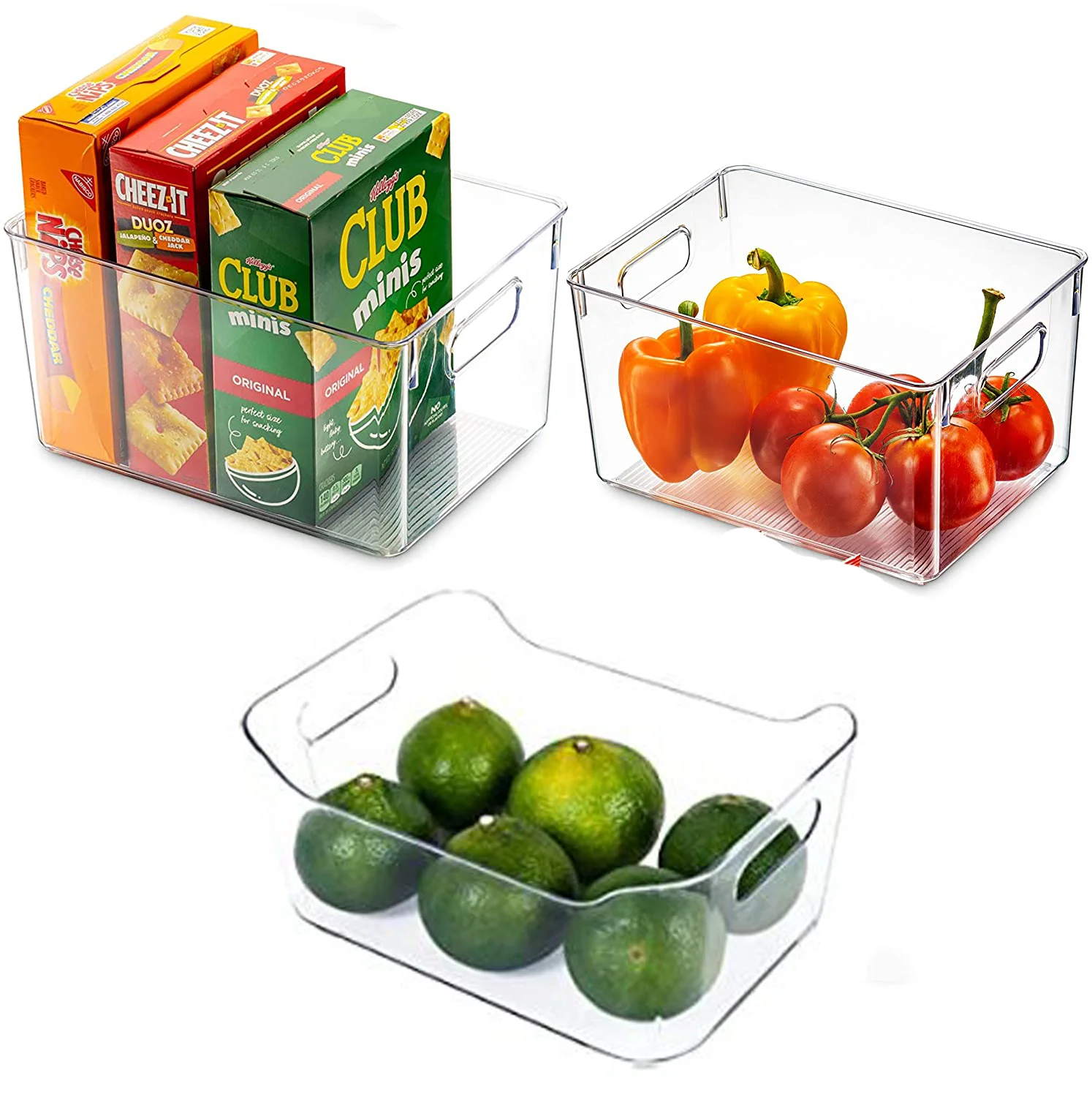 

3 Pack Refrigerator Organizer Bins with Handle Pull-out Fridge Drawer Organizer Freely Pullable Refrigerator Storage Box, Transparent