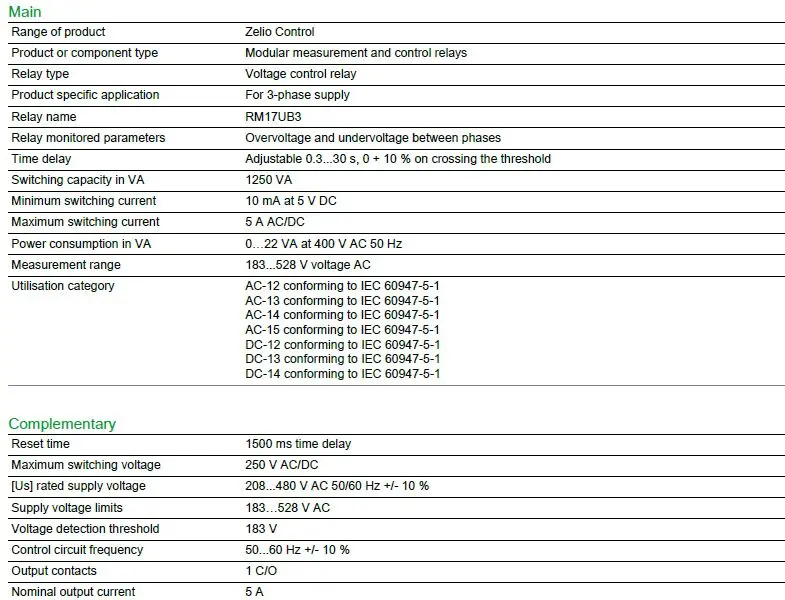 Schneider 3 Phase Rm17te00 Zelio 24v 5a Module Dc Voltage Control Relay