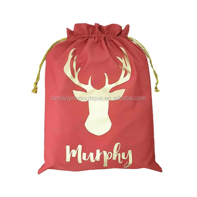 

Wholesale Hot Sale Christmas Bag Cotton Reindeer Personalized Santa Sacks, As pic show