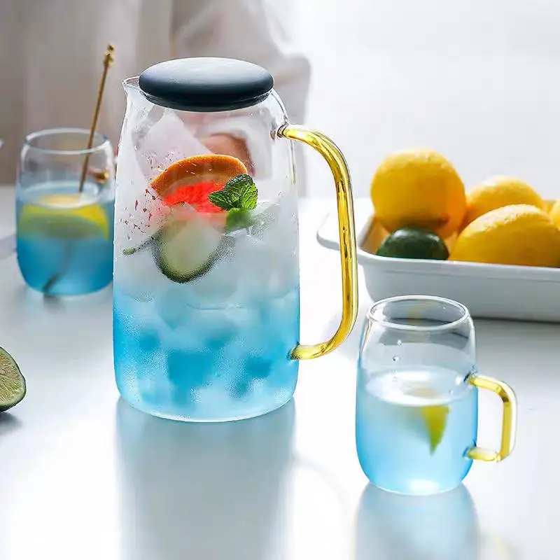 

Colorful Big Size Glass Borosilicate Pitcher With BPA Free Silicone Lid