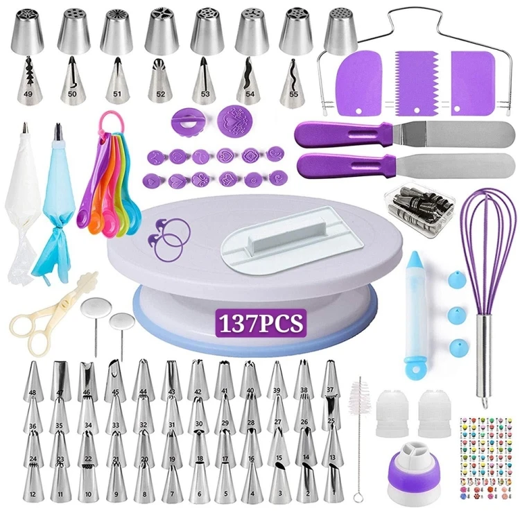 

2021 Baking Set137 Pcs Cake Decorating Kit Springform Cake Pans Set Cake Rotating Turntable Icing Tips Bags Pastry Tools