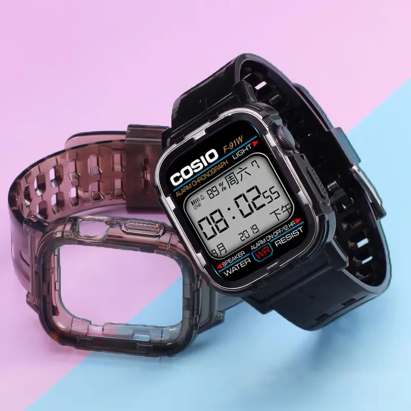 

Silicone Sport Band for Apple Watch Transparent Rubber Strap+case Christmas Friday gift watch band case cover, Transprent