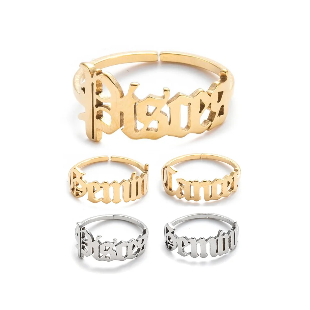 

Energinox  12 Constellation Gold Plated Stainless Steel Initial Zodiac Ring, As photo or customized