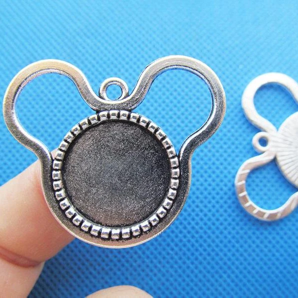 

Antique Silver tone/Antique Bronze Mickey Base Setting Tray Bezel Pendant Charm Fit  Cabochon/Cameo DIY Accessory Jewelry, Picture