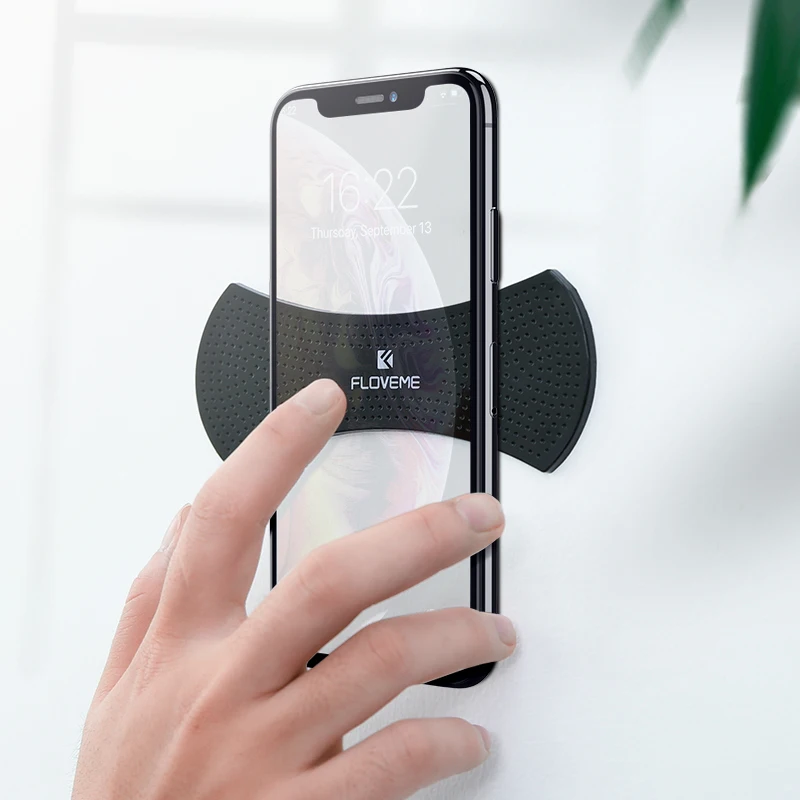 

Great FLOVEME Free Shipping Multifunction sector phone stand with sticker Fixed gel pad lazy neck phone holder, Black holder