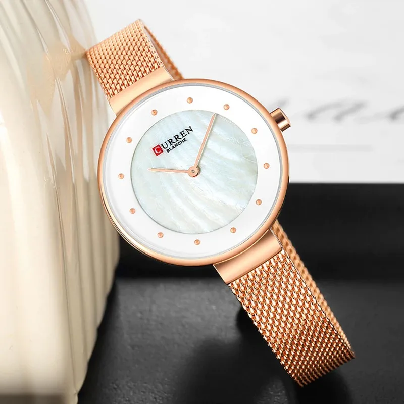 

CURREN 9032 Creative Womens Watches with Stainless Steel Mesh Strap Charming Quartz Wristwatch Ladies Unique Dial Female Clock