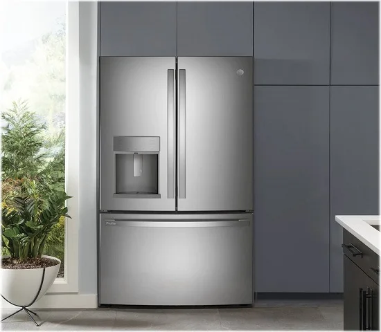 

BRAND NEW G E - Profile Series ENERGY STAR 22.1 Cu. Ft. Fingerprint Resistant French-Door Refrigerator with Hands-Free AutoFill