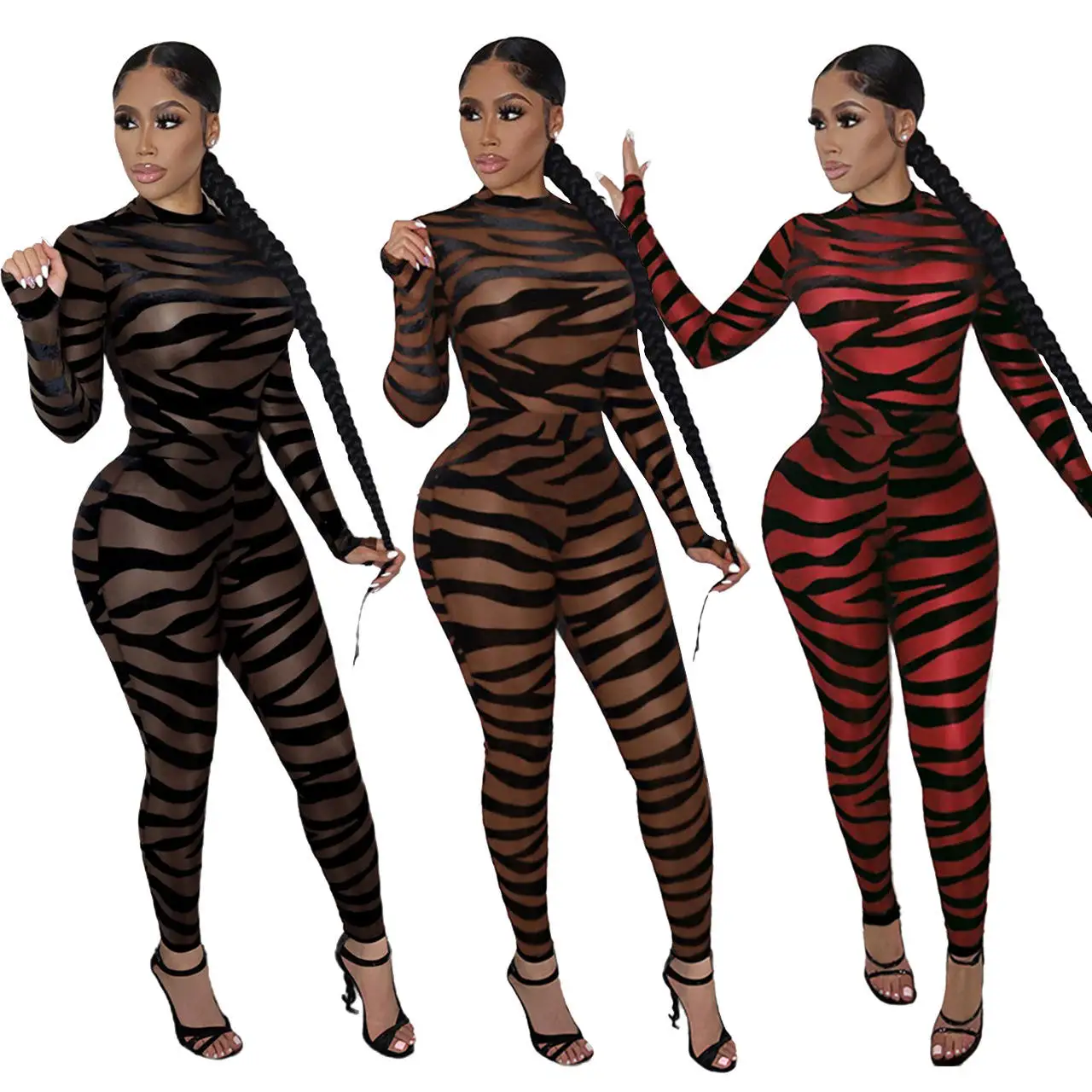 

2022 New Arrive Spring Women's Fashion Street Party Sexy Jumpsuit Long Sleeve Lace See Through Jumpsuit, Photo color