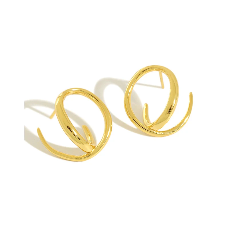 

H-E412 S925 Sterling Silver Stud Earrings Simple Niche Geometric Ring Irregular Line Female Stud Earrings