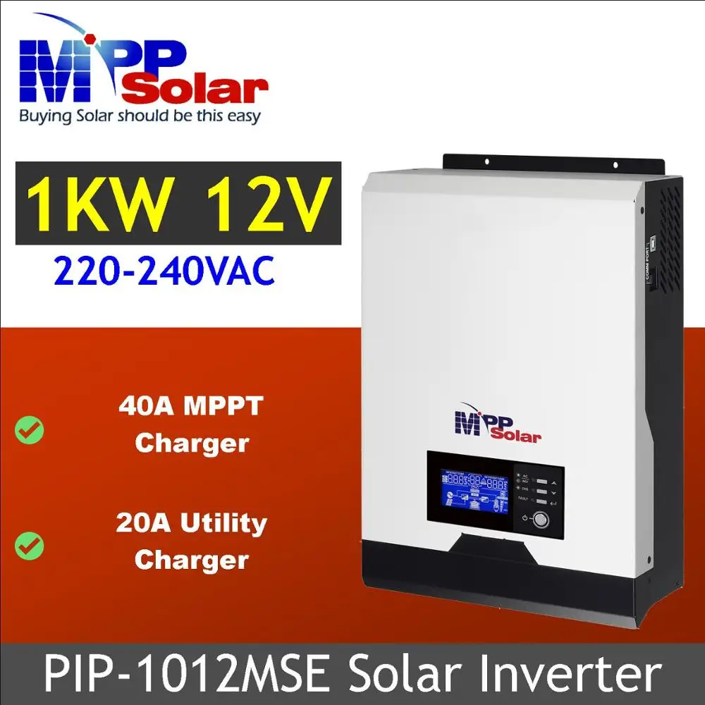 
(MSE) 12v Solar inverter 1kva 1000w 230Vac pure sine wave + 40A MPPT solar charger + battery charger 20A 