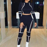 

New Printed Mesh Women Sports Suit Fitness Gym Clothing 2 Piece Set Tracksuit