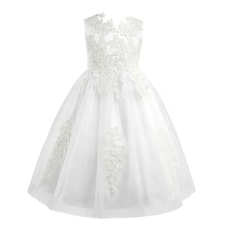 

Kids Flower Girls Wedding Dress Sleeveless Water-Soluble Lace Dress Bridesmaid Wedding Pageant Ball Gown