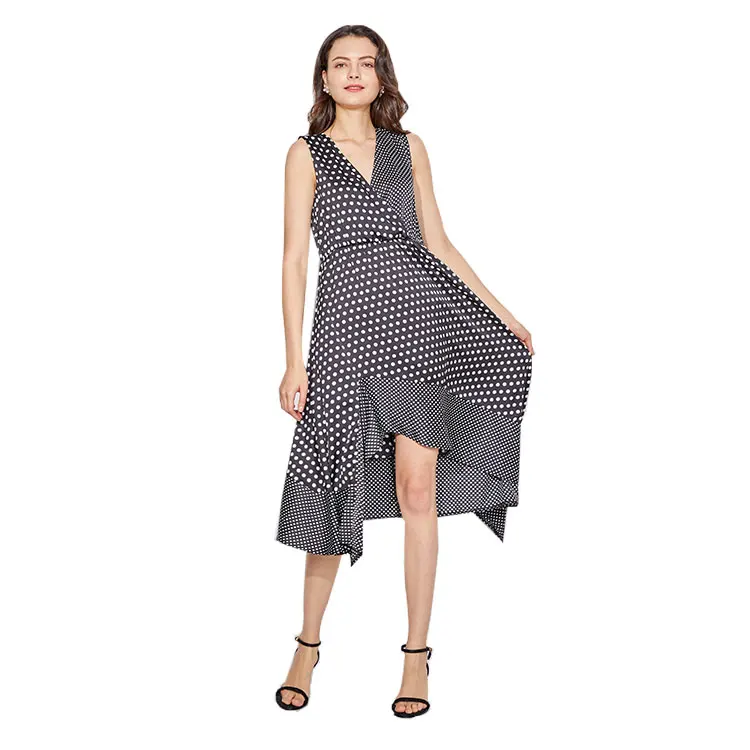 
2020 Designer High Quality Casual Dress V Neck Sleeveless Long Black Dress Bulk 