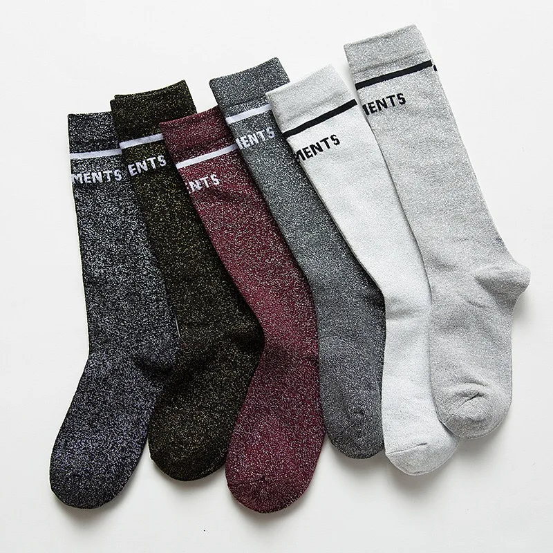 

High Quality Women Fashion Colorful Knit Lurex Glitter Silver Shiny crew Socks, Custom color