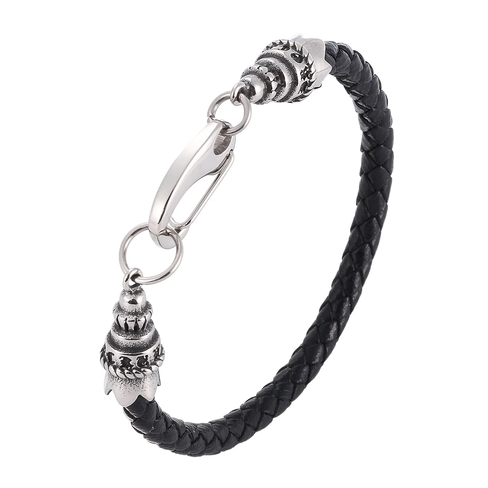 

Vintage Black Braided Leather Bracelet Men Stainless Steel Clasp Handmade Wristband Women Jewelry Bangles Gifts SP1096