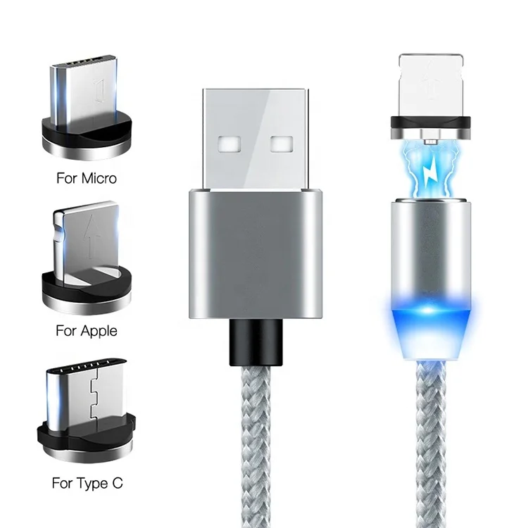 Wholesale Mobile Phone  Led Magnetic Fast Charging USB To Lighting 8P/Type-C/Micro Cable 3 In 1 Phone Data Cables