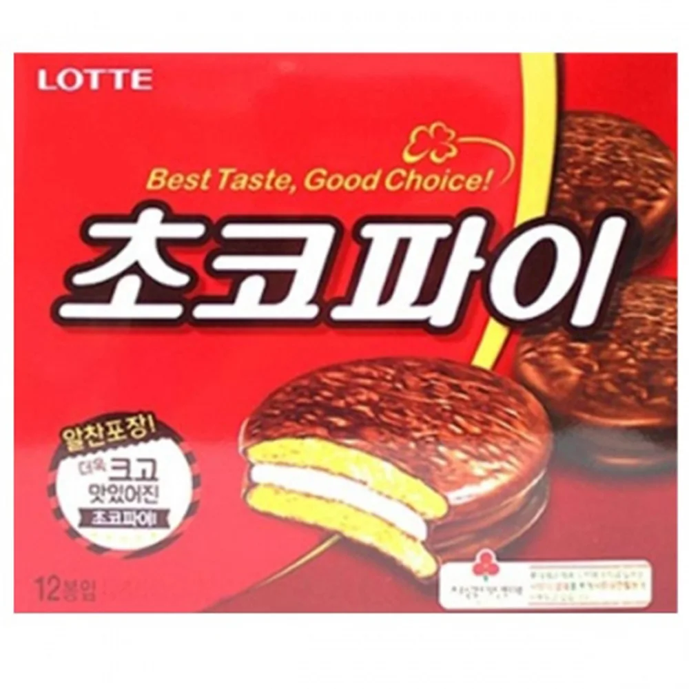 
Lotte Choco Pie 12piece 420gx8ea, Korean instant snack, soft taste sweet bread milk digestive cream choco 