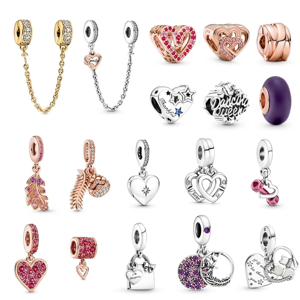

2021 New arrival Valentine's Day panddora DIY charms for bracelet TRENDY Style 925 Sterling silver jewelry, Silver color
