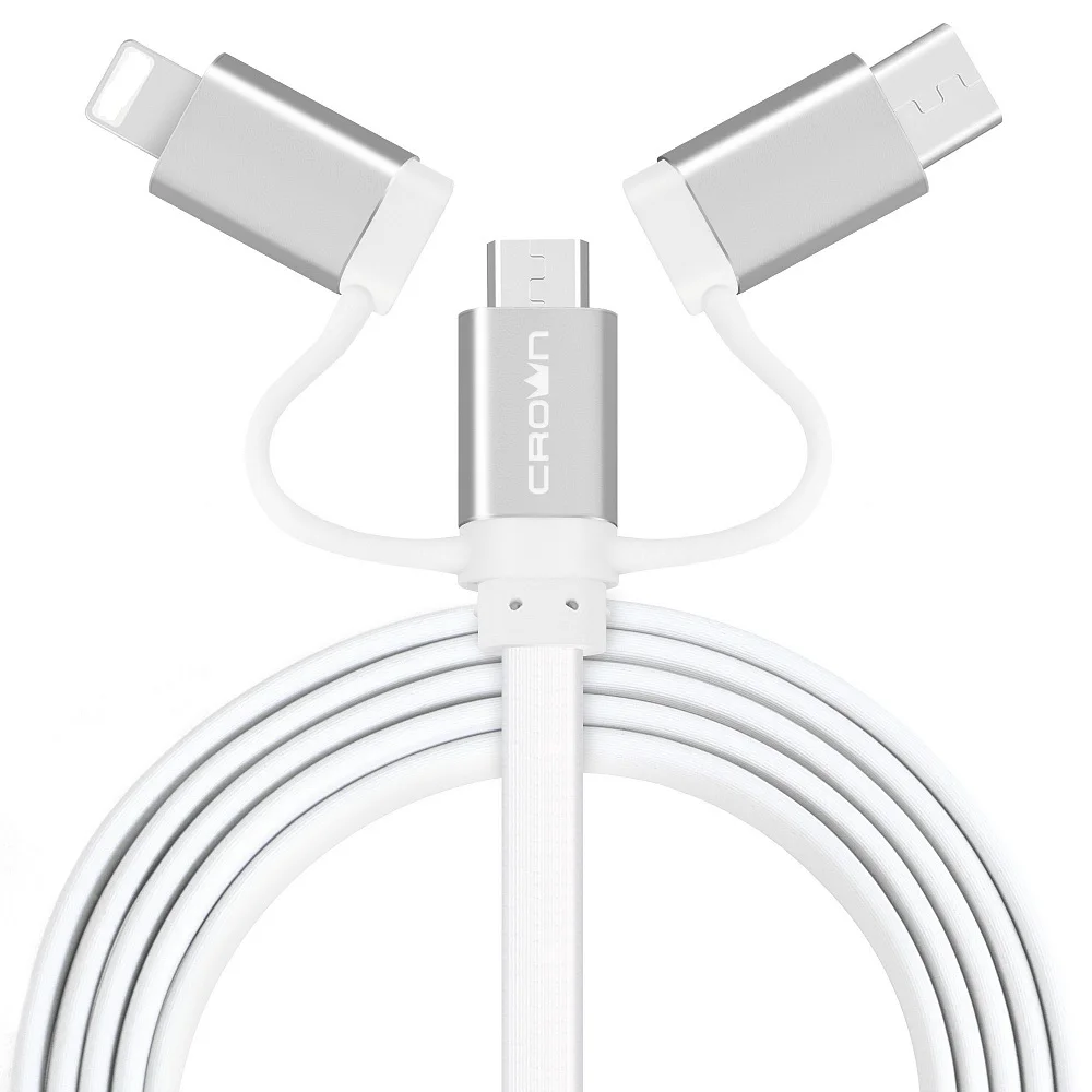 

Crown micro 3 in 1 usb charging cable TPE 1M wholesale type c fast cable for iphone charger cable, White/black