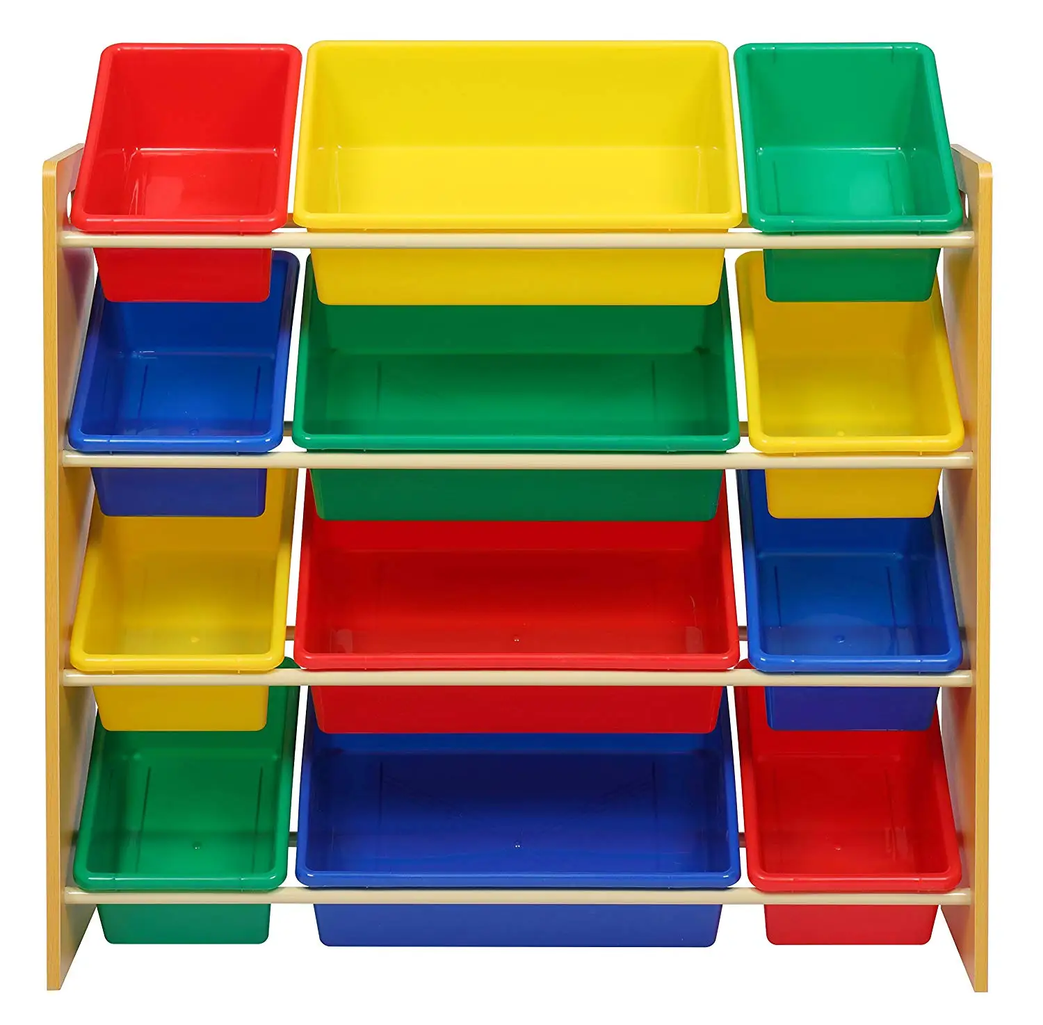 Wholesale 4 Tier Wooden Kids Toy Storage Organizer With 12 Plastic Bins