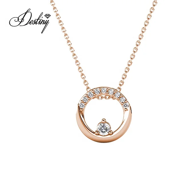 

Destiny Jewellery Simple Bridal Jewelry Clarine Small Round Minimalist Crystal Pendant Necklace For Women, White/rose gold