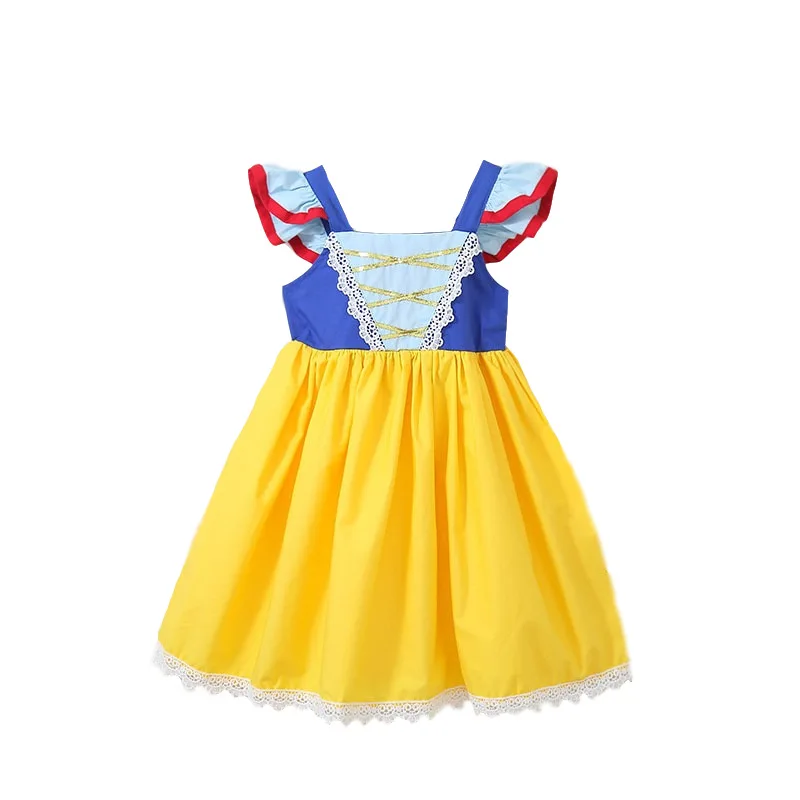 

2021 Summer Petal Sleeve Lace Strap Pure Cotton Snow White Princess Sexy Little Girls Party Dresses Princess Cinderella, Picture shows