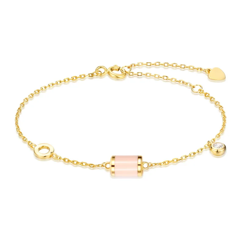 

Fashion accessories 925 silver gold plated pink enamel bar charm simple bracelet - B007309