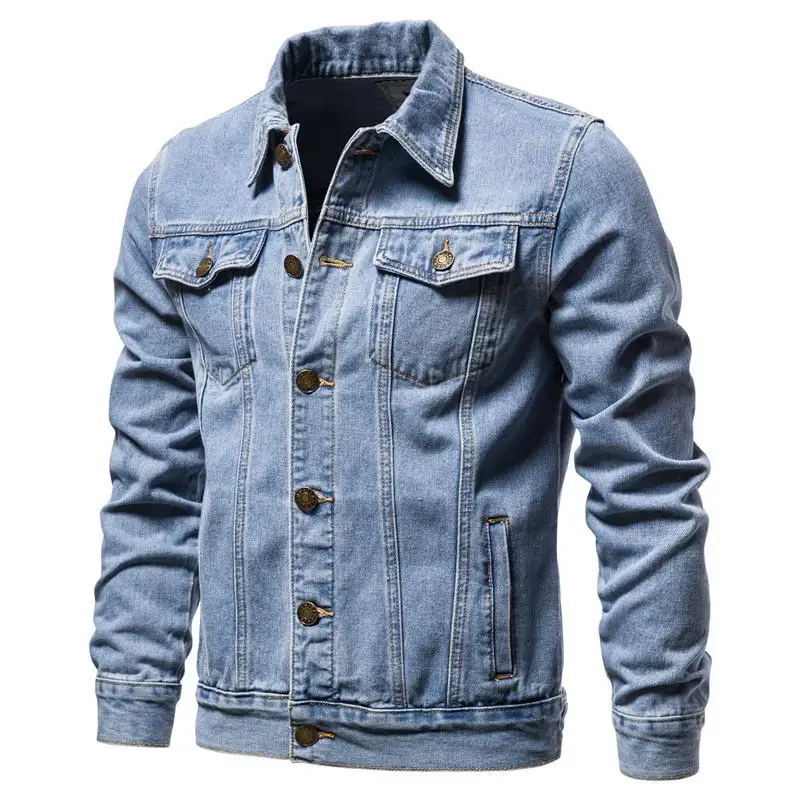 

New 2021 Cotton Denim Jacket Men Casual Solid Color Lapel Single Breasted Jeans Jacket Men Autumn Slim Fit Quality Mens Jackets