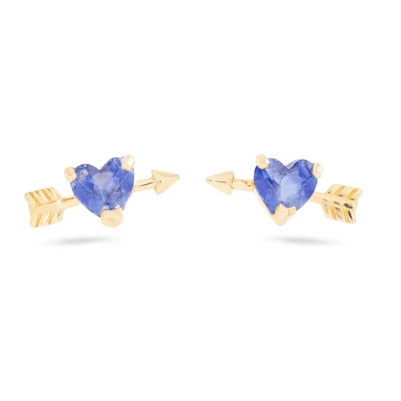 

Gemnel delicate 925 sterling silver 18k gold diamond heart blue sapphire stud earrings valentine