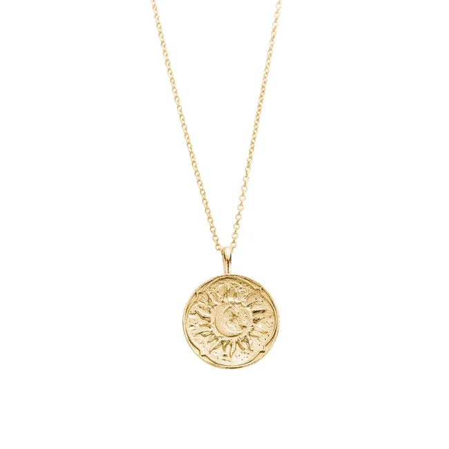 925 Sterling Silver Gold Plated Vintage Minimalist Sun Coin Pendant ...