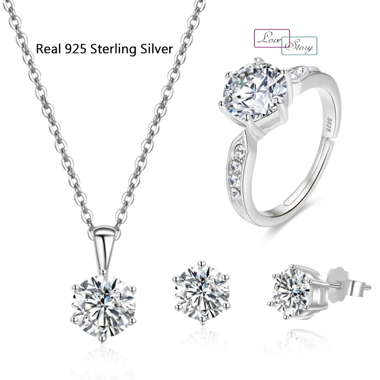 

2021 Fashion luxury wholesale cubic zirconia 925 sterling silver diamond necklace for women ring earrings Wedding Jewelry Set