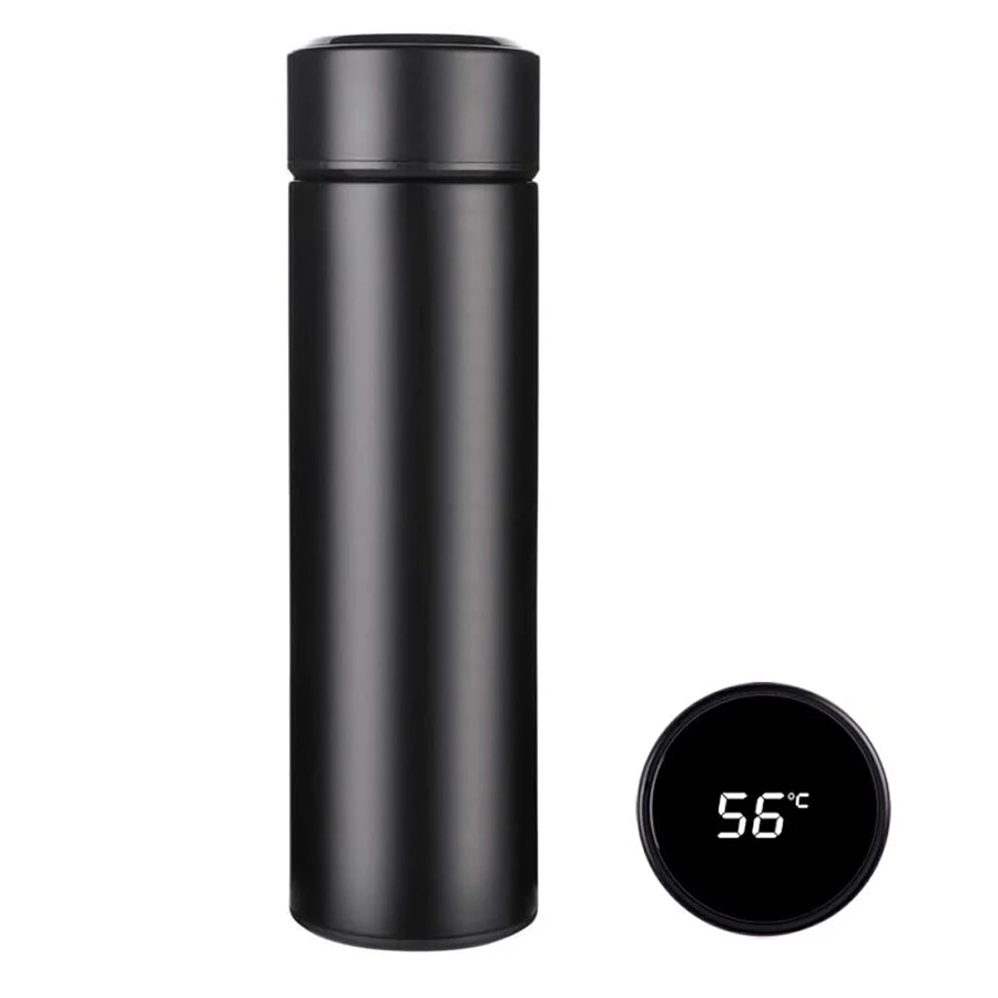 

500 ml Hot Selling LED Temperature Display Double Wall Stainless Steel Insulated Smart Sports Bottle Water Flask, Black,silver