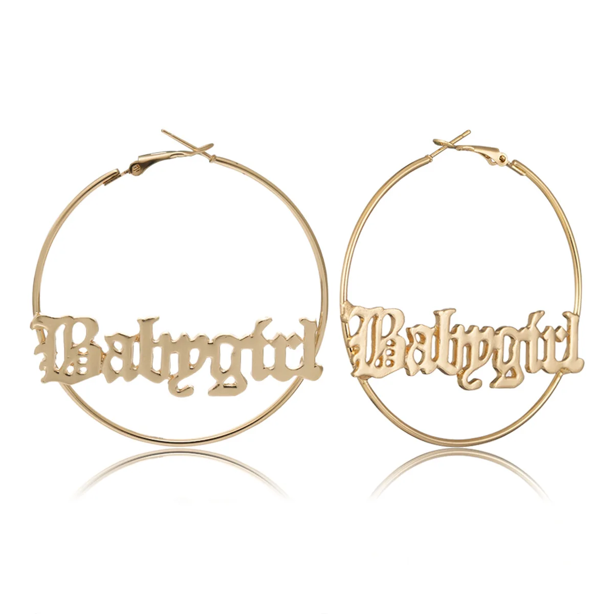 

VRIUA No Fade Punk Exaggerated Geometric Big Round Circle Hoop Earring Statement Letter Babygirl Loop Earrings for Women Jewelry, Golden