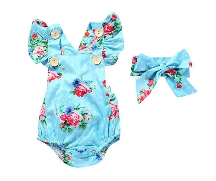 

2018 Cute Floral Romper 2pcs Baby Girls Clothes Jumpsuit Romper+Headband 0-24M Age Ifant Toddler Newborn Outfits Set Hot Sale