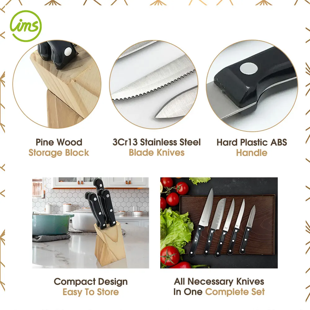 Chef Knife Set In Wooden Storage Block Buy Kitchen Knife Set With