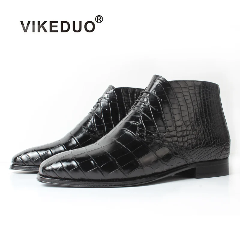 

Vikeduo Hand Made Stylish Trend Custom Footwear Mens Black Crocodile Chukka Boots For Men Shoes Leather