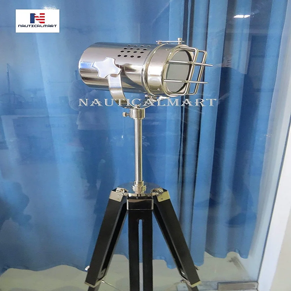 Nautical Chrome Searchlight W Tripod Stand Spot Light Studio Search Light Designer Table Lamp