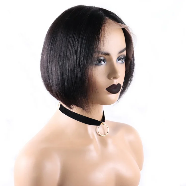 

ON SALE Stock 100% virgin remy human hair natural color pre-plucked hairline 8" short straight glueless 13x4 BOB lace front wig