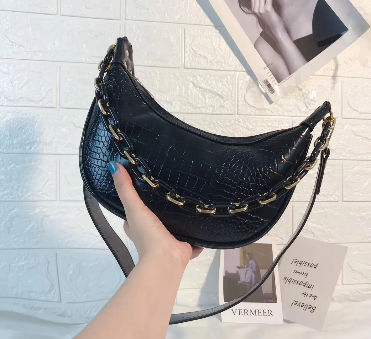 

Solid Color PU Leather Shoulder Crossbody Bags For Women 2020 Small Cross Body Bag Travel Chain Handbags and Purses