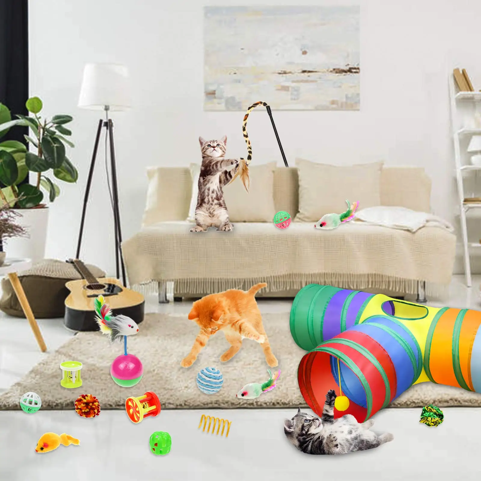 

Rainbow Tunnel Set Three Hole Channel Pet Cat Toy Set, Picture showed