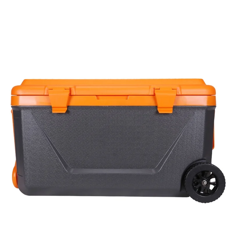 

Plastic hiking outdoor modern portable camping outdoor plastic juice cooler box with wheels pulling picnic food cans ice chest, Blue