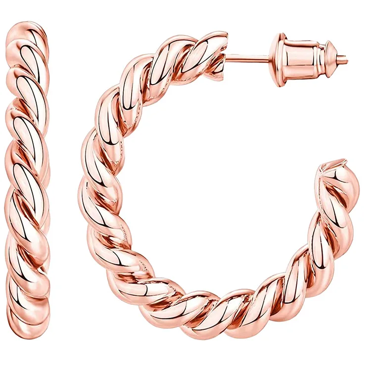 

Amazom Hot Sell Twisted Yellow Rope White Round 14k Plated Rose Gold Hoop Sterling 925 Silver Earrings, Gold,sliver